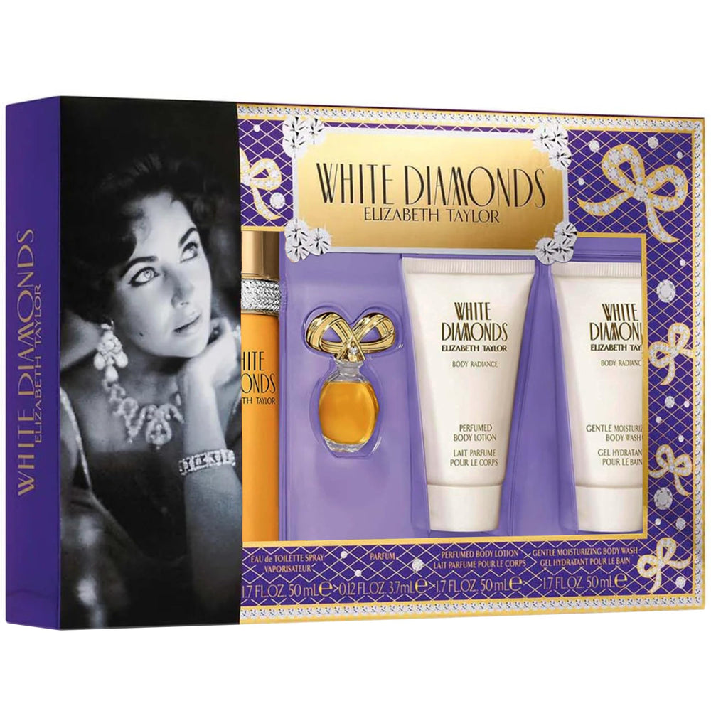 Elizabeth Taylor White Diamonds bottle front, timeless glamour for daily elegance.