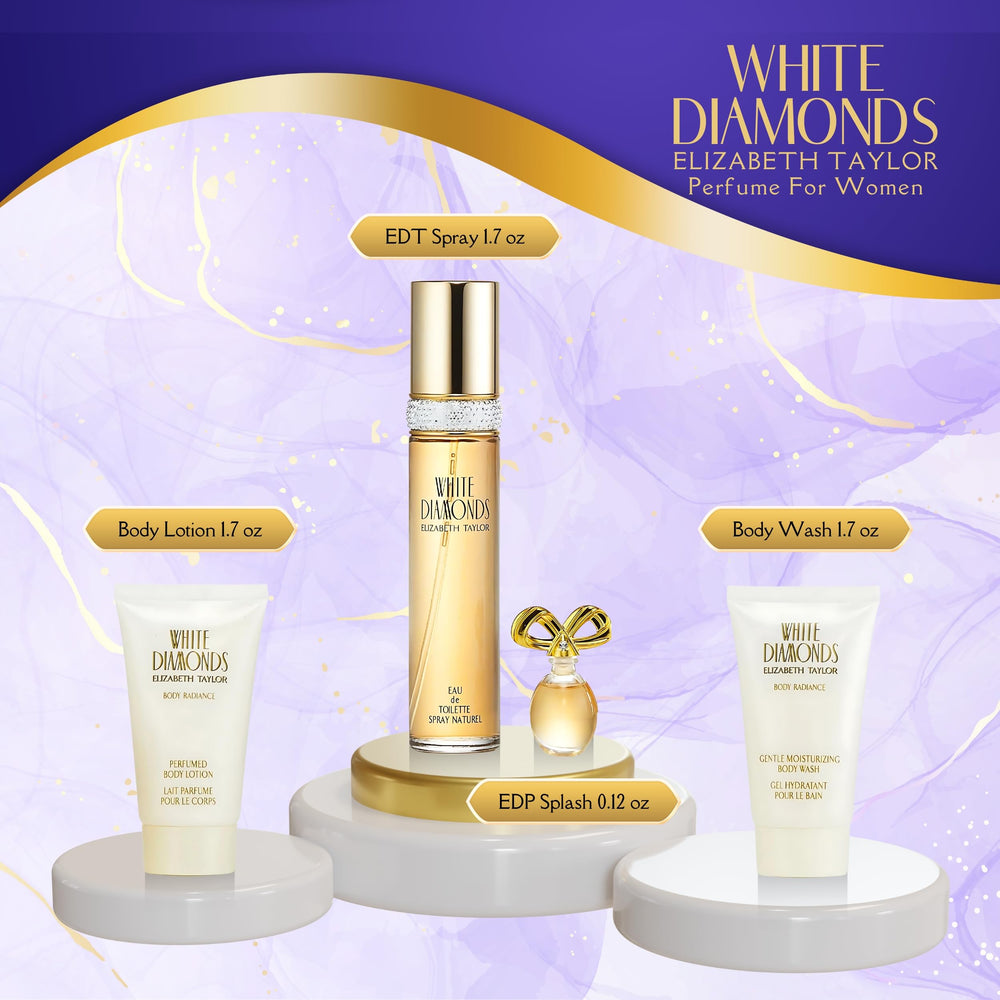 Elizabeth Taylor White Diamonds gift-set packaging, elegant gift presentation.