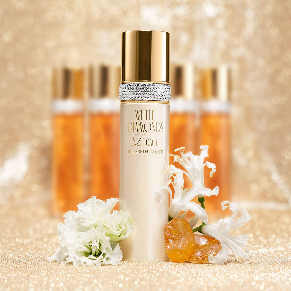 Elizabeth Taylor White Diamonds Legacy EDT spray cap detail reveals timeless design.
