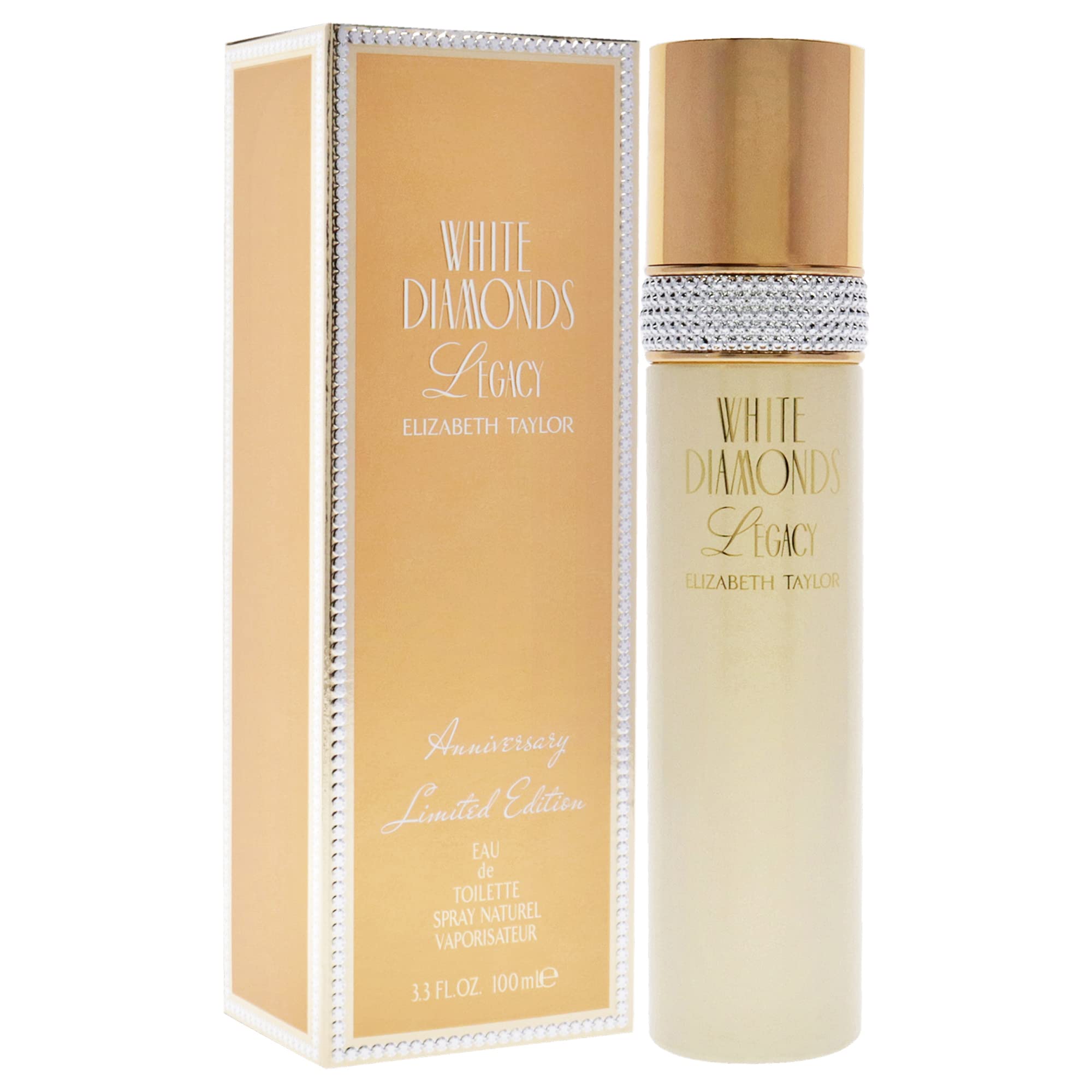 Elizabeth Taylor White Diamonds Legacy EDT spray mist application shows lasting scent.