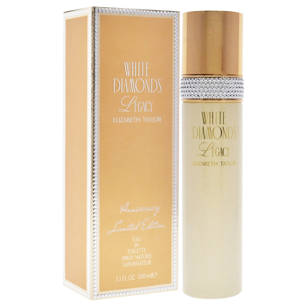 Elizabeth Taylor White Diamonds Legacy EDT spray mist application shows lasting scent.