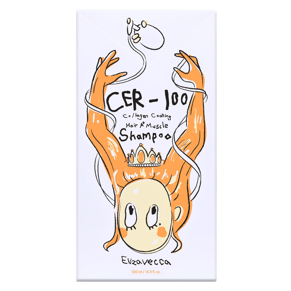 Elizavecca CER-100 bottle back reveals ceramide and collagen benefits for stronger hair