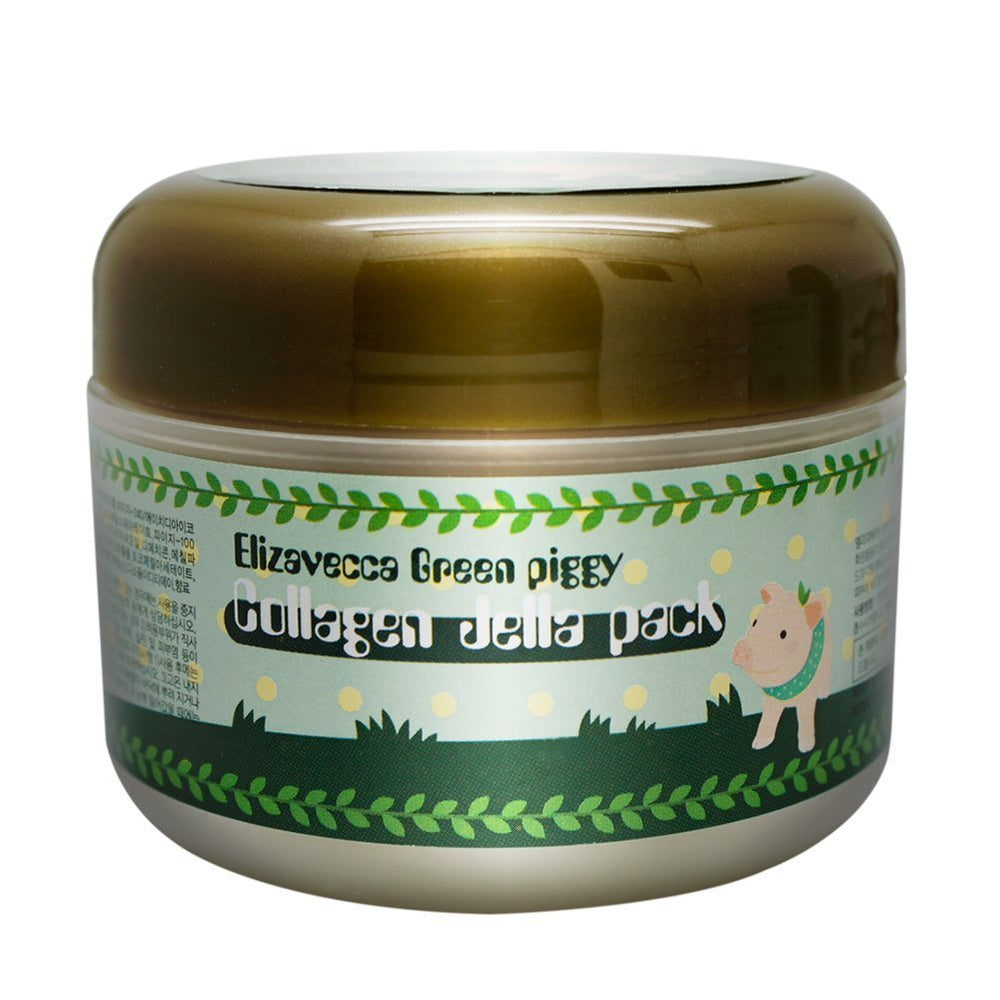 Elizavecca Green Piggy 50% Collagen Cream on skin reveals a dewy finish after absorption.