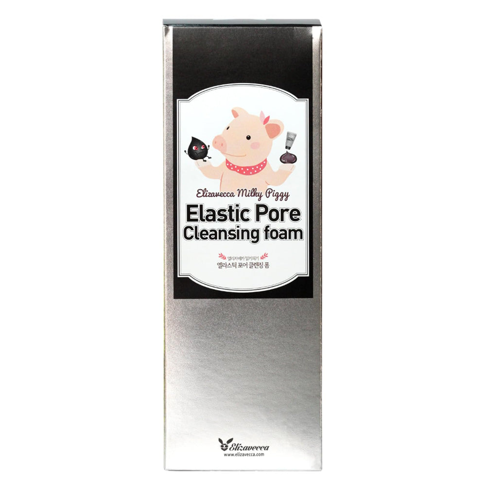 Elizavecca Milky Piggy Elastic Pore Charcoal Foam foamy lather close-up for makeup removal.