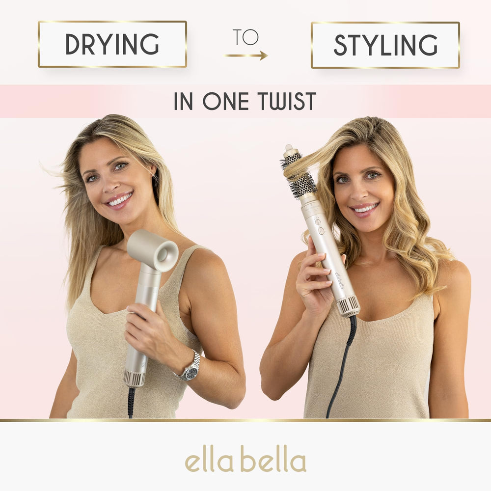 ELLA BELLA 6in1 hair-dryer-brush detangles while drying for sleek results