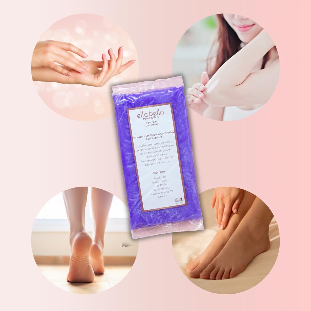 ELLA BELLA at-home spa lavender wax scene invites calm relief and pampering rituals.