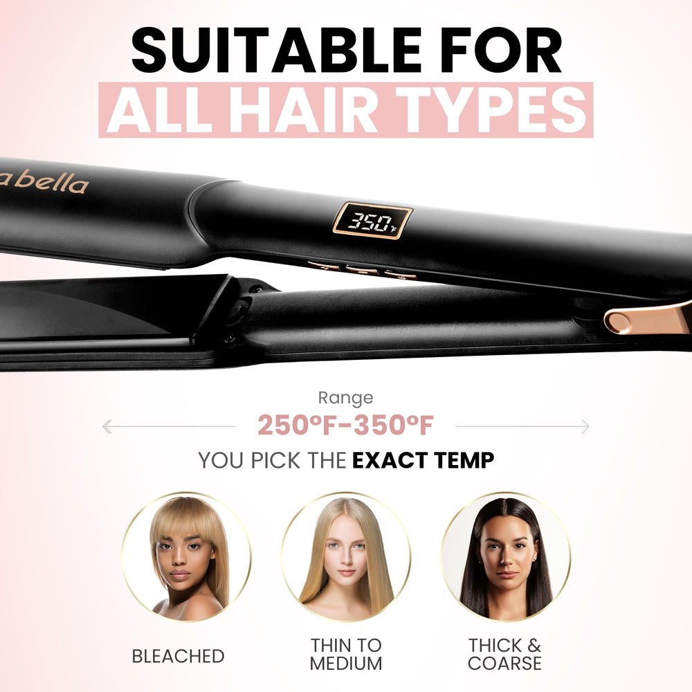 ELLA BELLA Flat Iron with heat-resistant carry case and mat for travel storage
