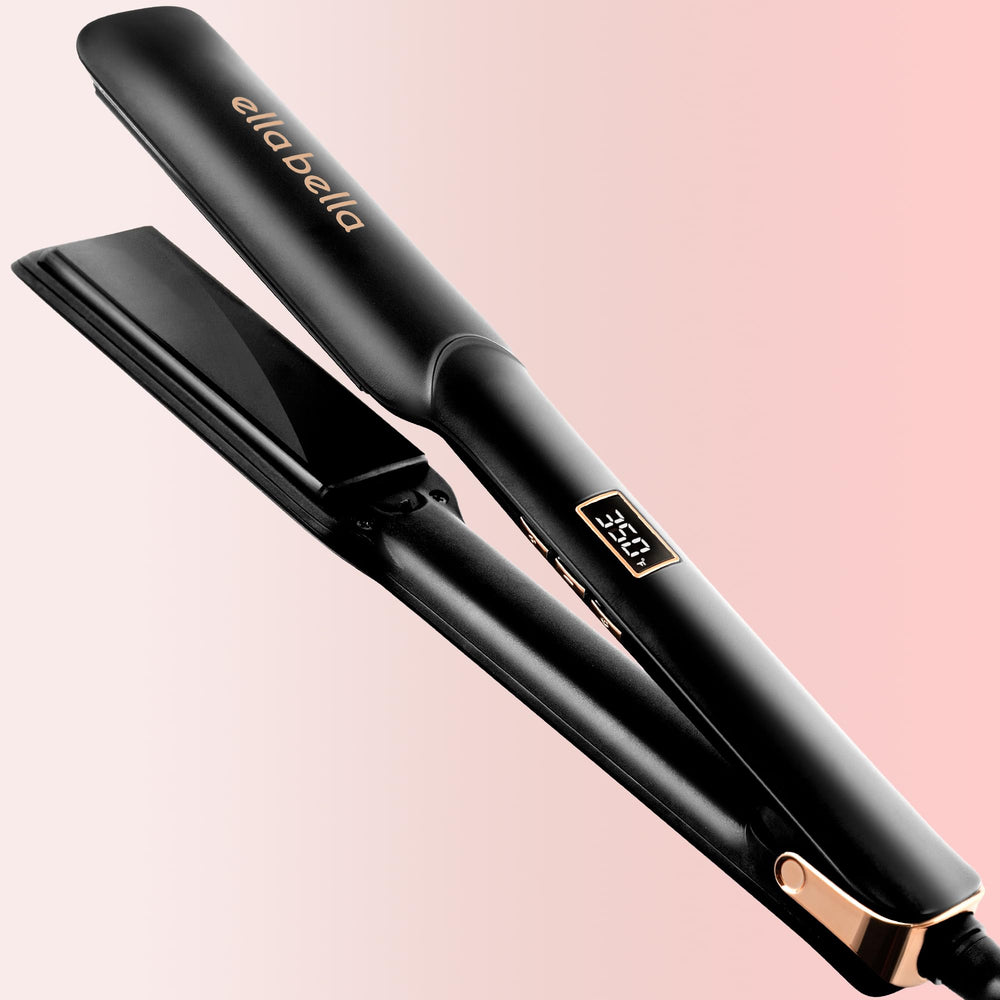 ELLA BELLA Ceramic Flat Iron front view with digital display showing precise heat control