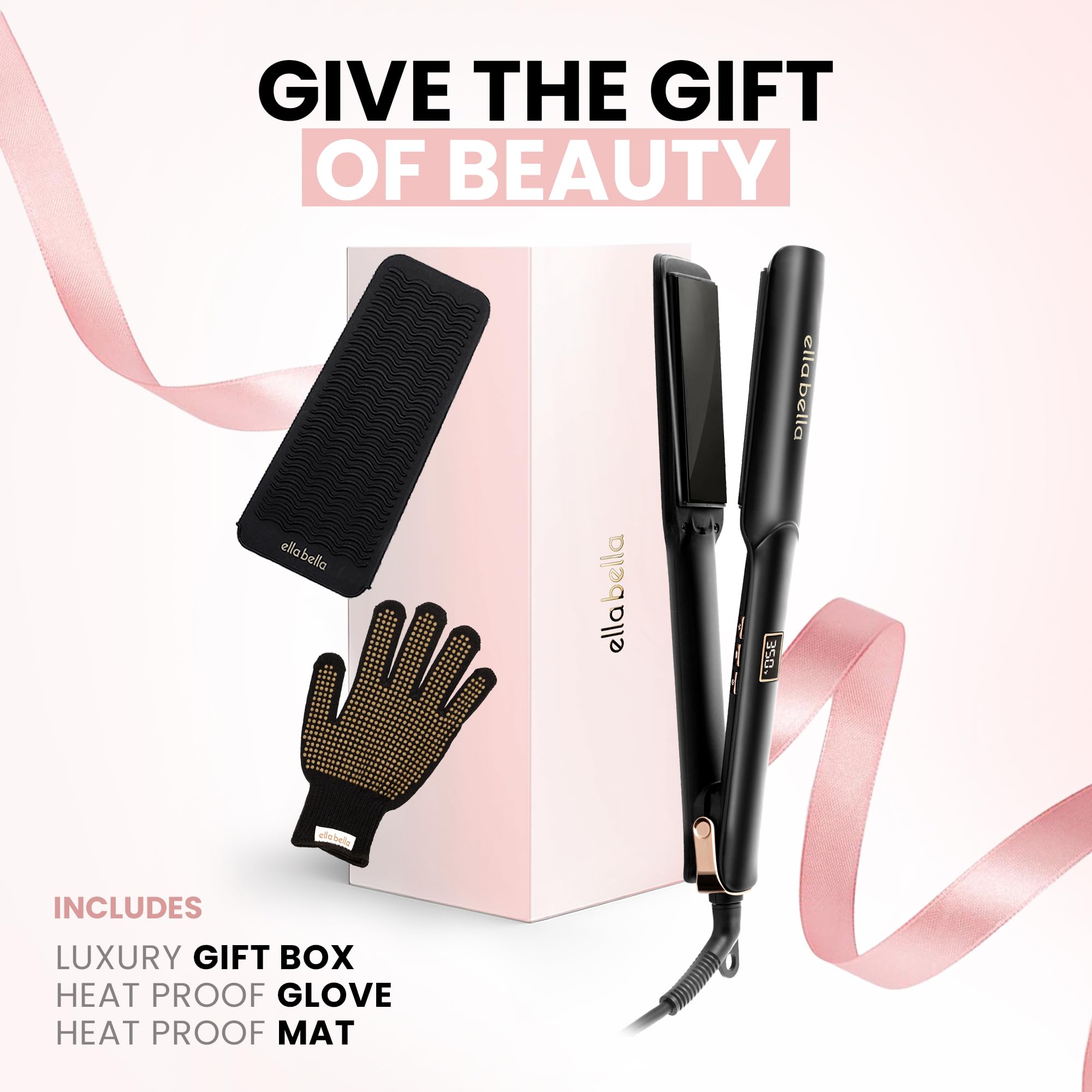 ELLA BELLA Flat Iron in use delivering straight, glossy results