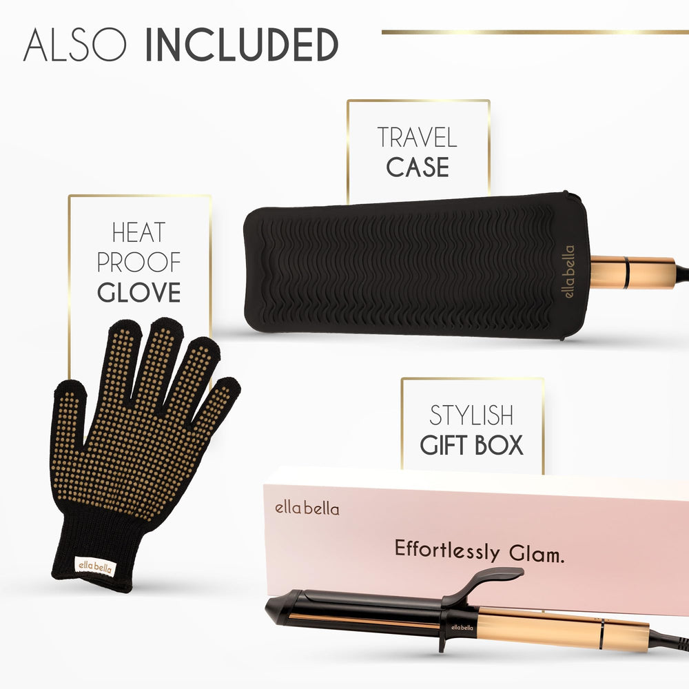 ELLA BELLA Curling Iron suitable for all hair types with adjustable heat.