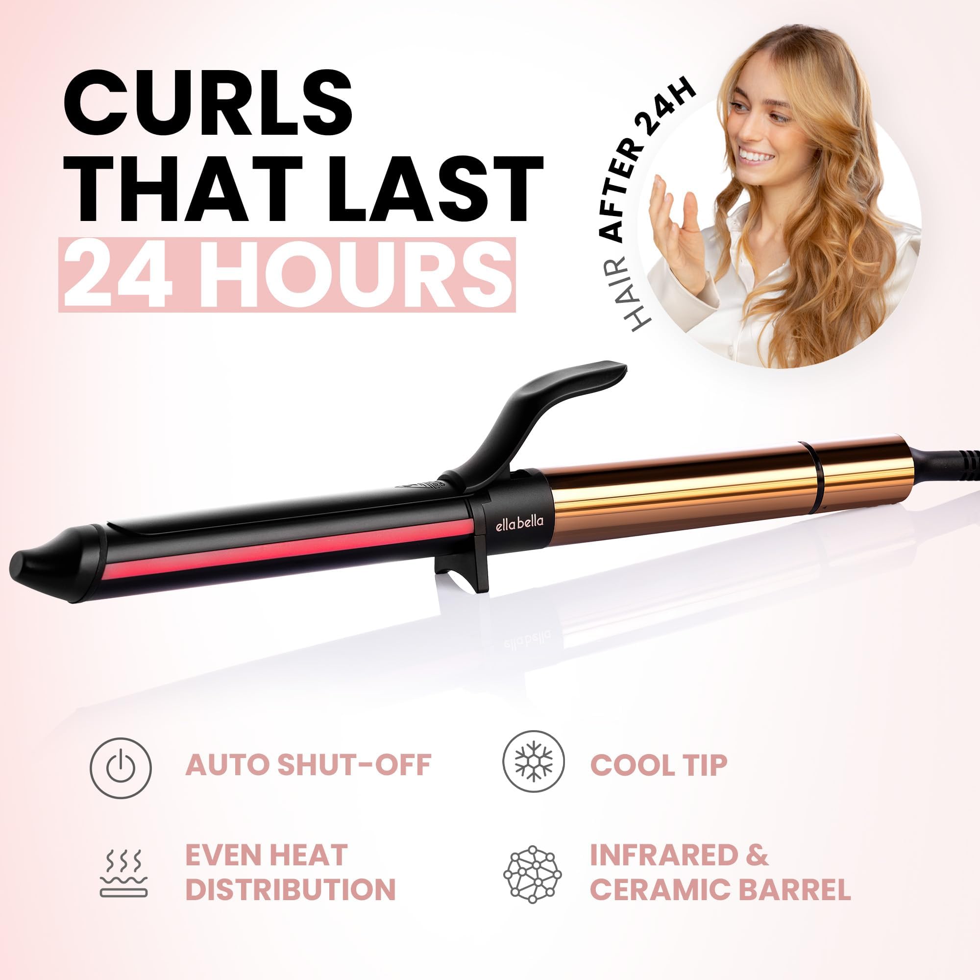 ELLA BELLA Curling Iron in use creates smooth waves.