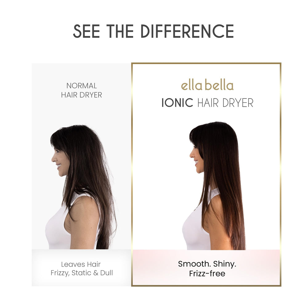 ELLA BELLA three magnetic nozzles enable sleek straight looks or voluminous curls.