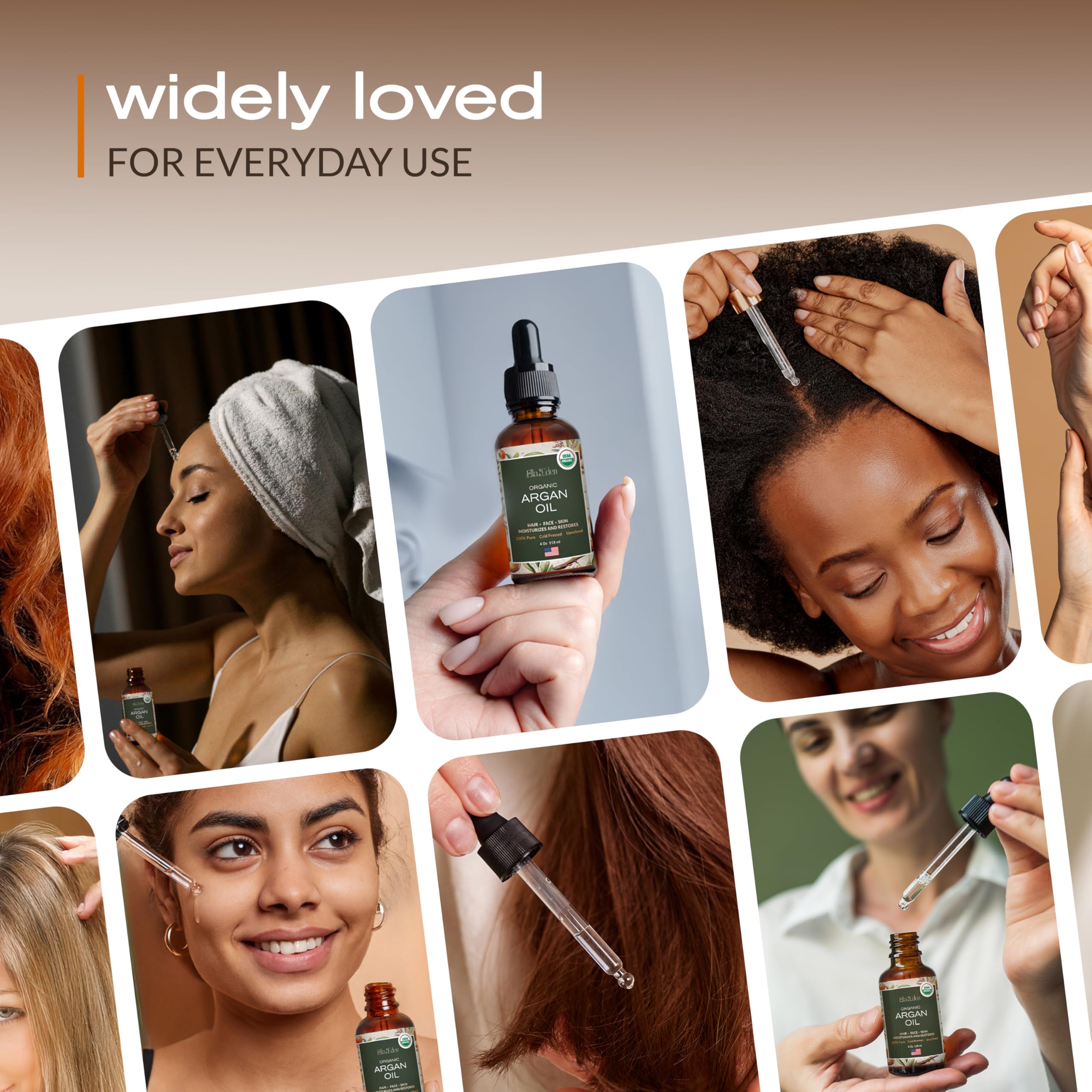 Ella & Eden Argan Oil glass bottle packaging preserves potency.