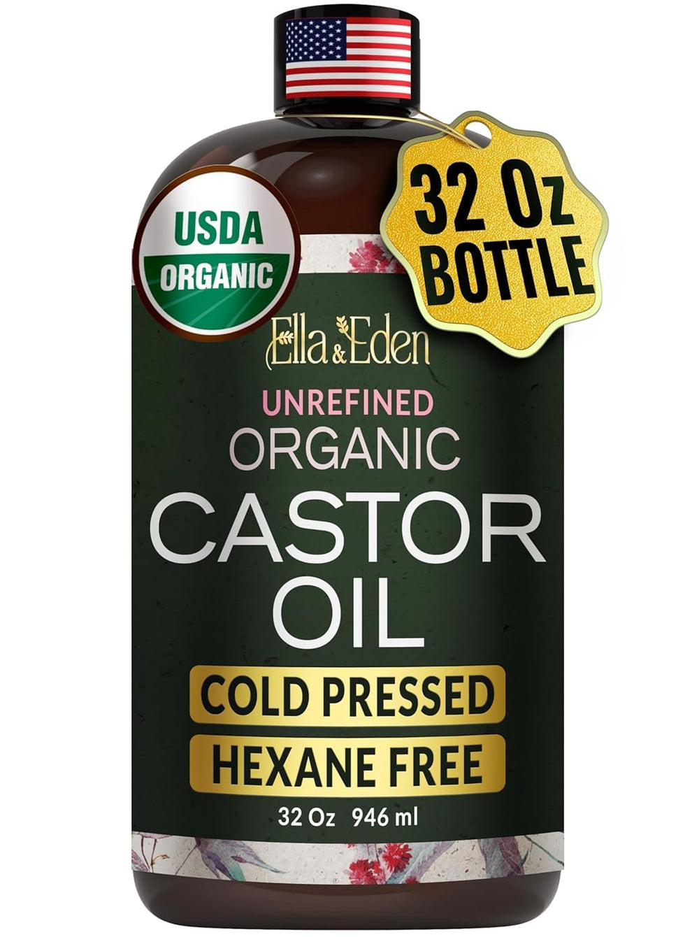 Ella & Eden castor oil bottle 32oz for daily hair and skin nourishment.