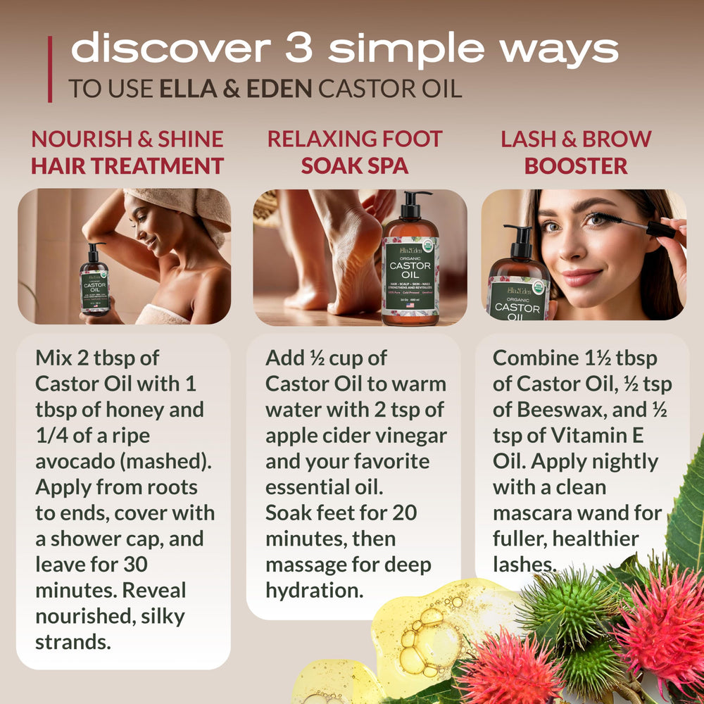 Ella & Eden castor oil eyelashes brows application hints at natural lash enhancement.