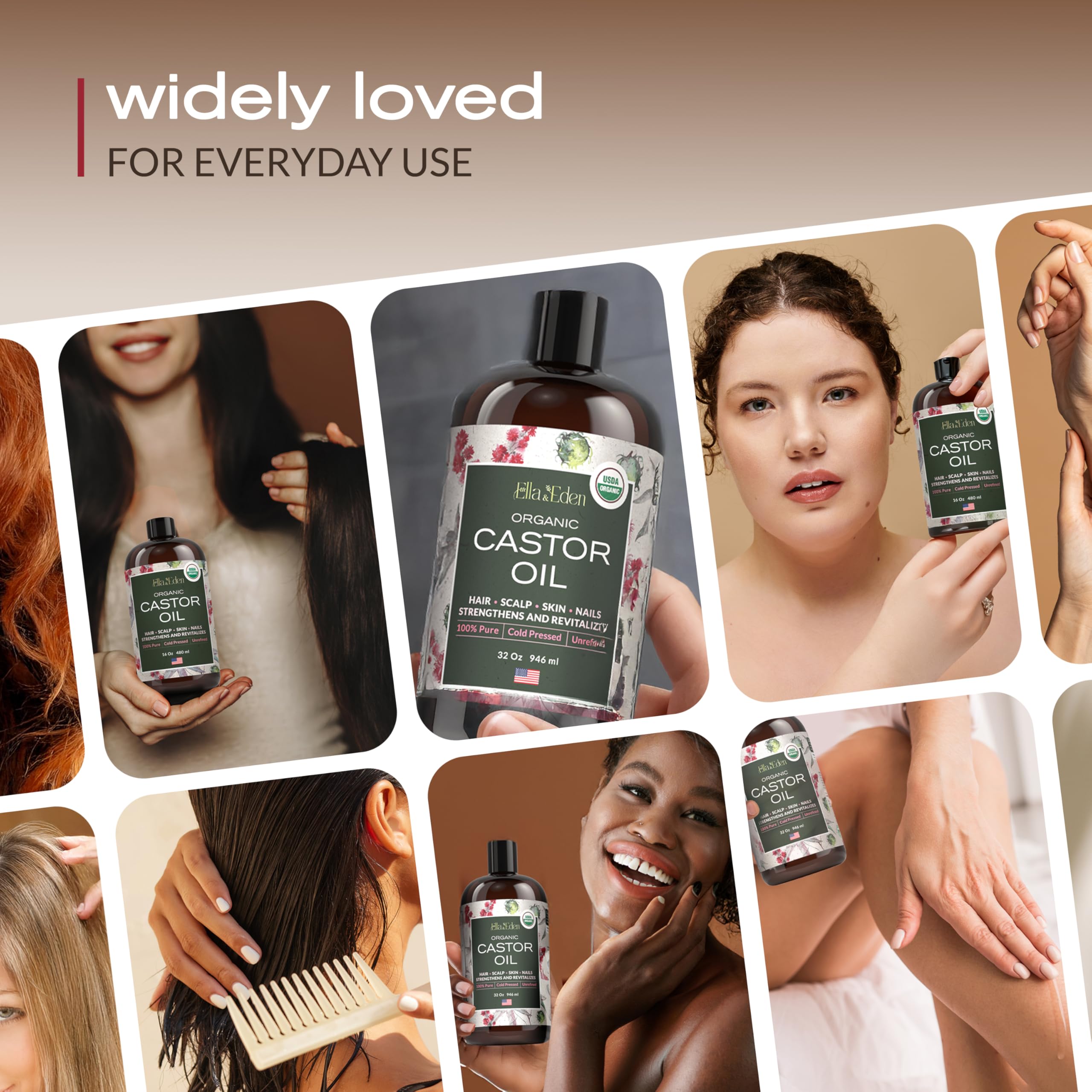 Ella & Eden castor oil hexane-free cold-pressed labeling shown with premium quality.