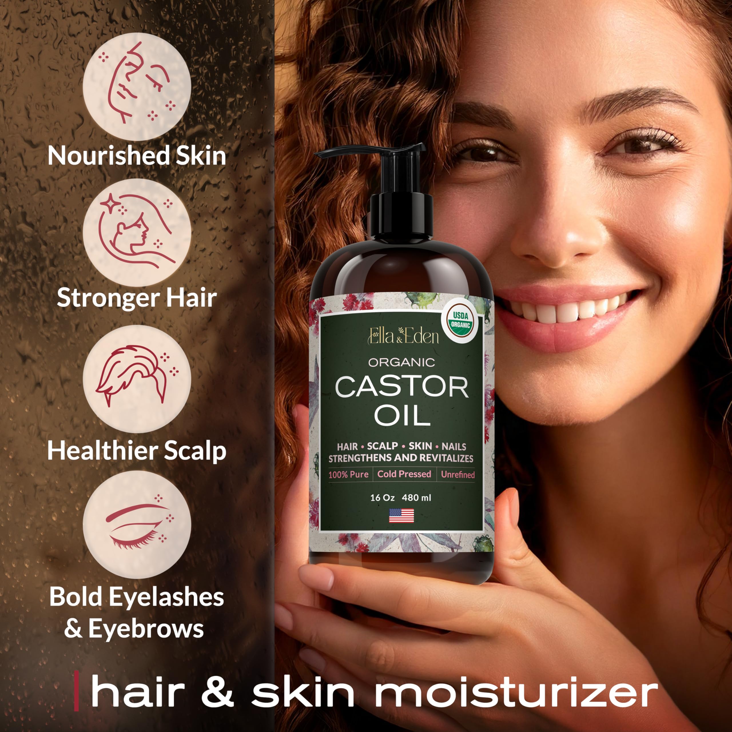 Ella & Eden castor oil skin hydration on elbows and knees.