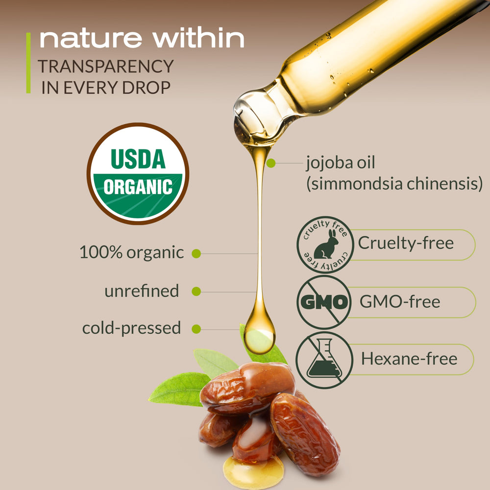 Ella & Eden jojoba oil glass bottle with dropper for precise, nourishing use.