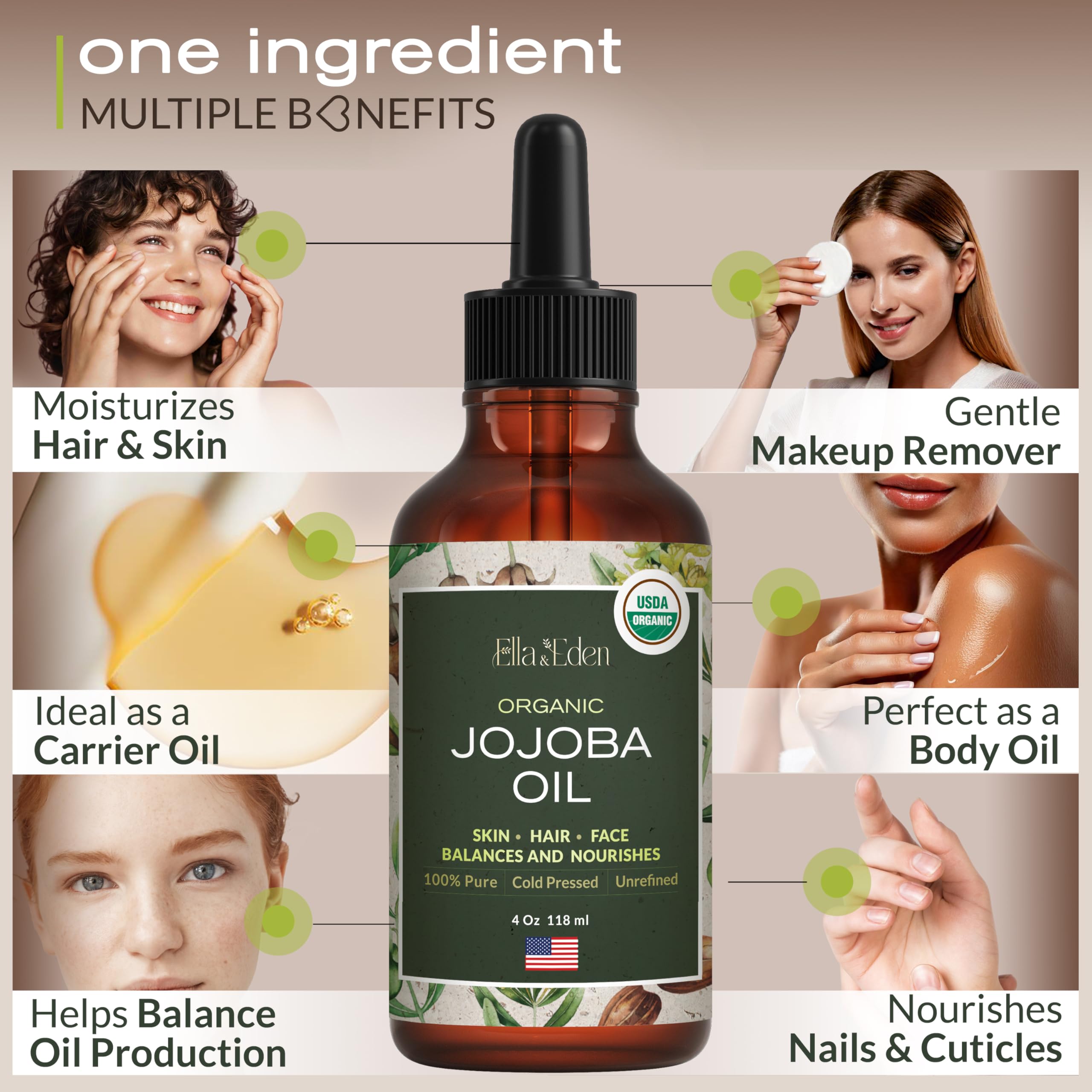 Ella & Eden jojoba oil skincare application demonstrates non-greasy moisturization.