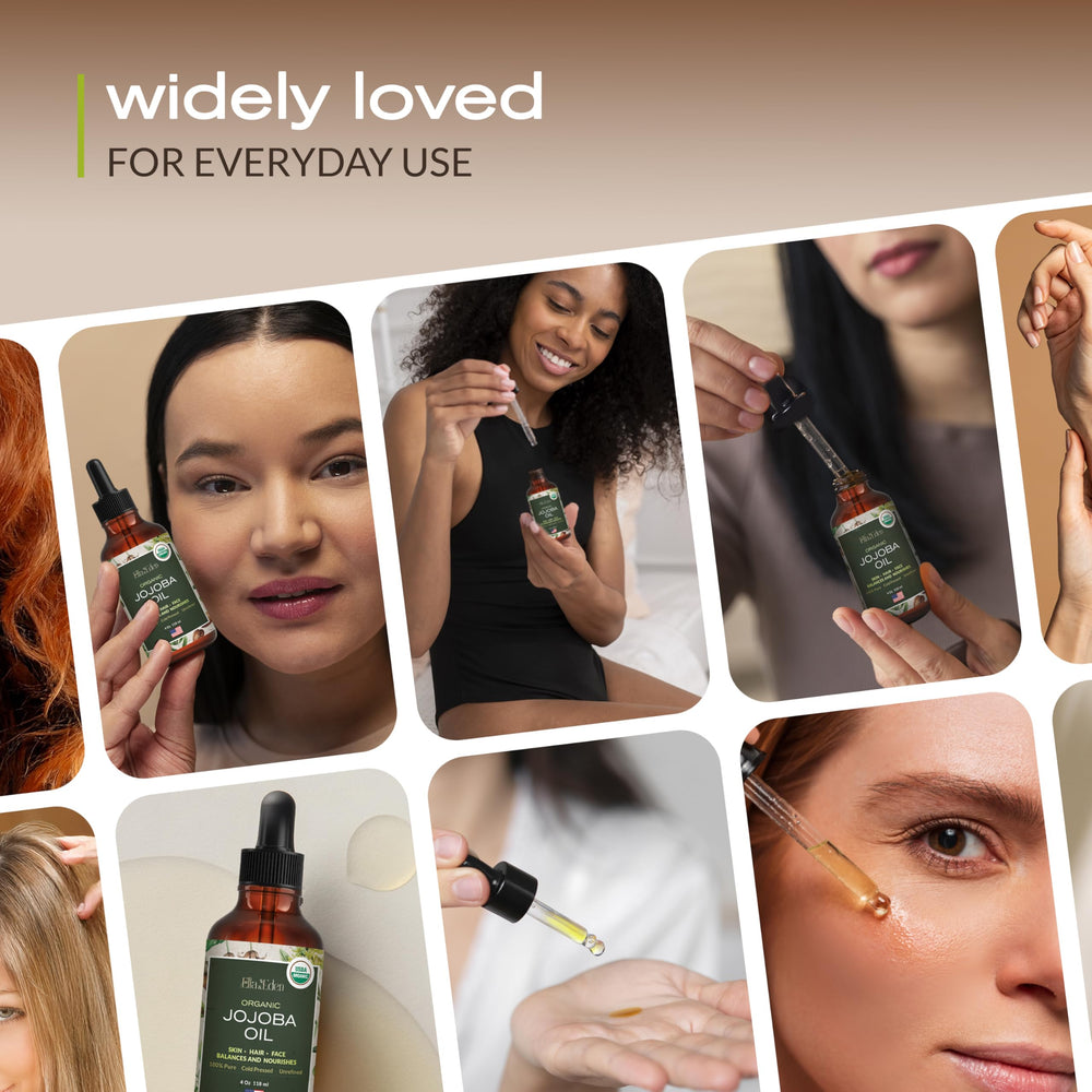 Ella & Eden organic jojoba oil benefits: USDA certified, cold-pressed, hexane-free.