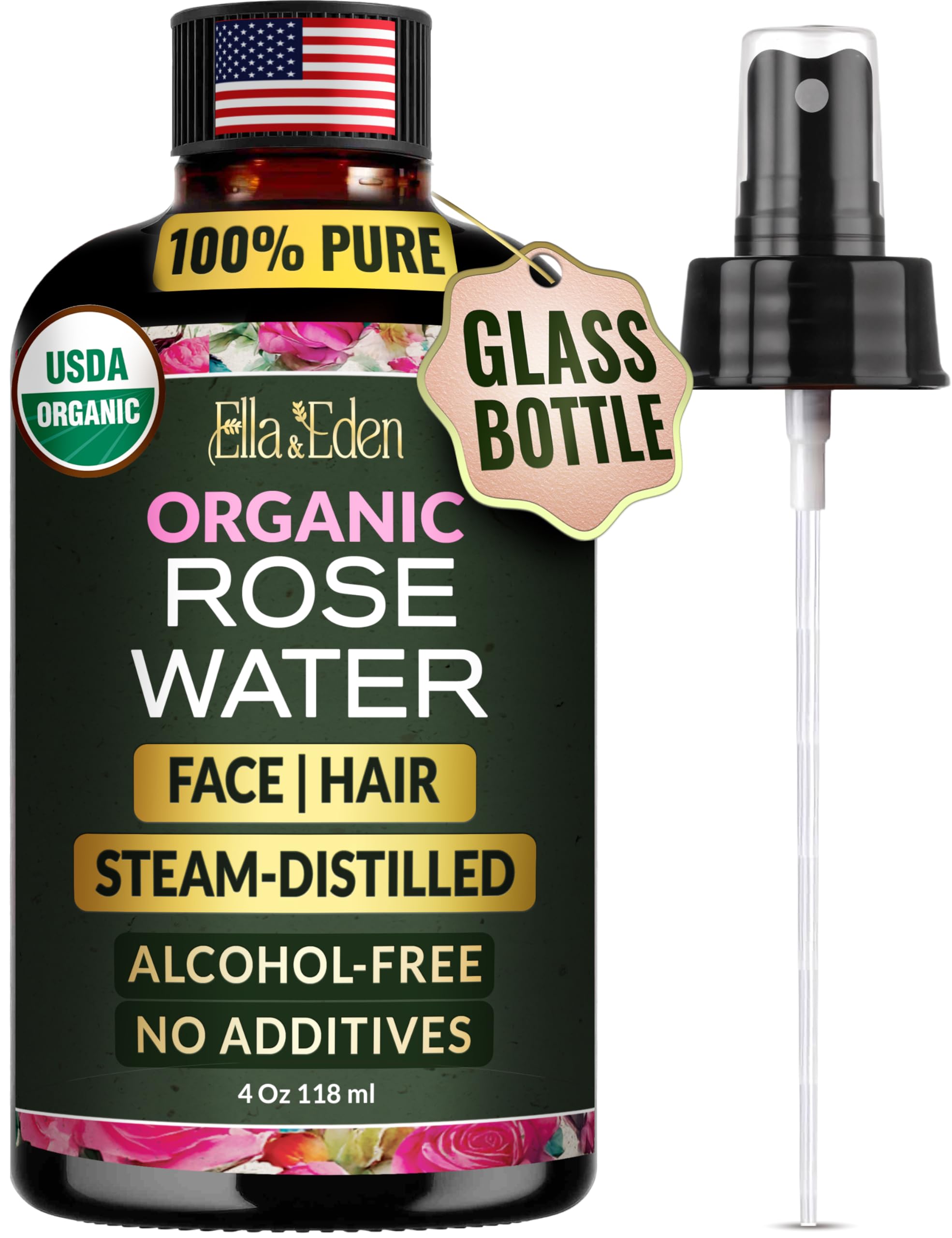 Ella & Eden rose water spray bottle delivers gentle hydration for all skin types.