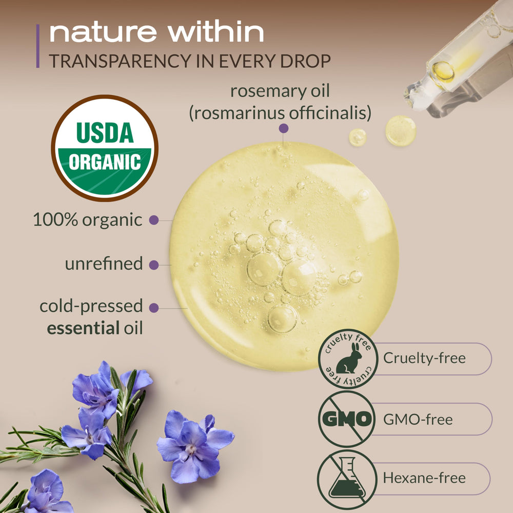 Ella & Eden rosemary oil droplet releasing for scalp massage and relaxation aromatherapy.