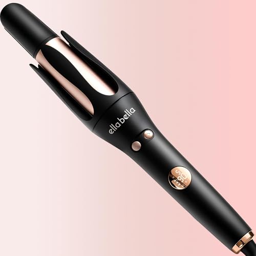 ELLA BELLA automatic rotating curling iron front view demonstrates easy-use design for quick curls.