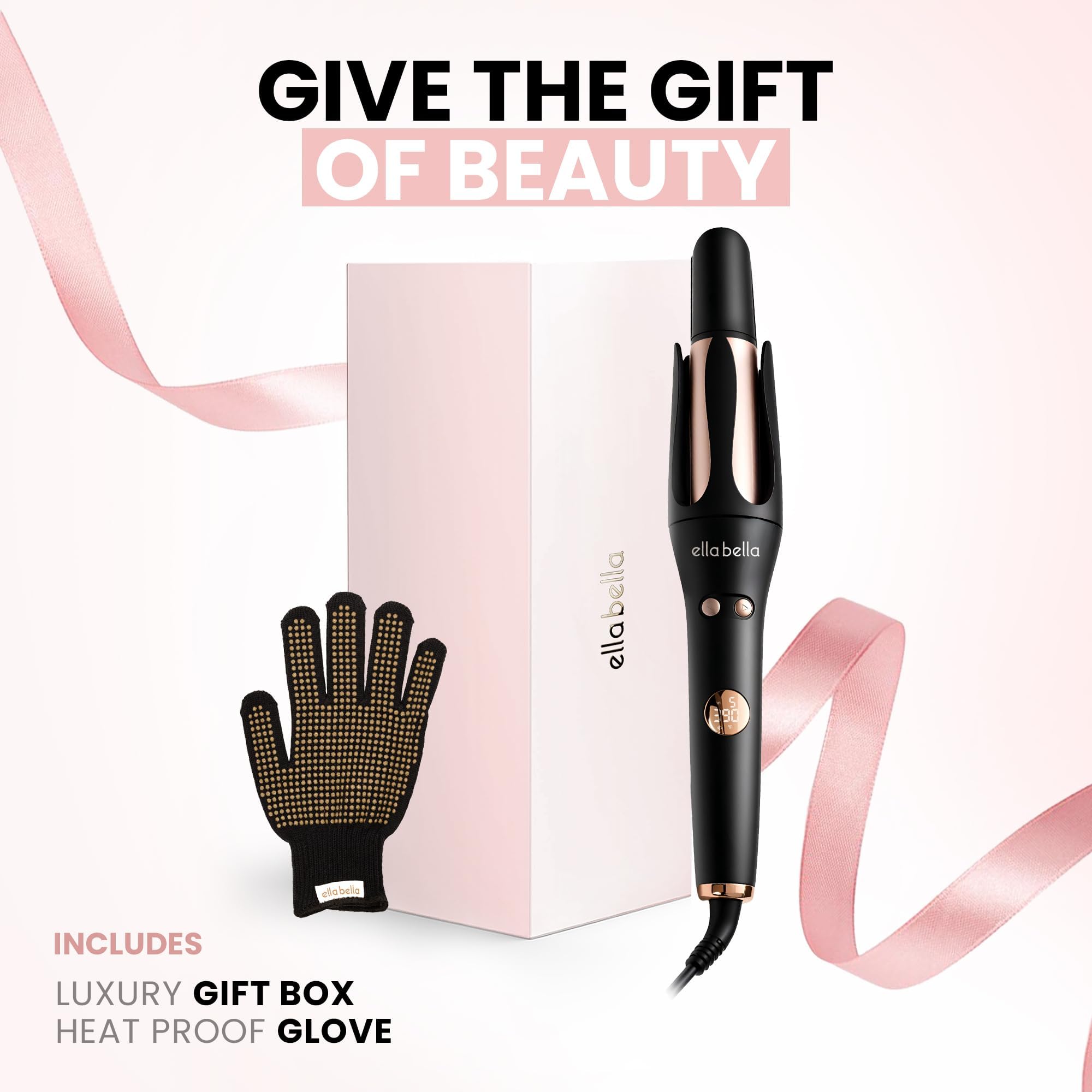 ELLA BELLA curling iron in use on longer hair creates versatile curls.