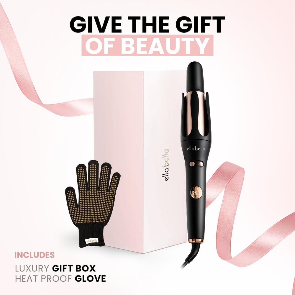 ELLA BELLA curling iron in use on longer hair creates versatile curls.