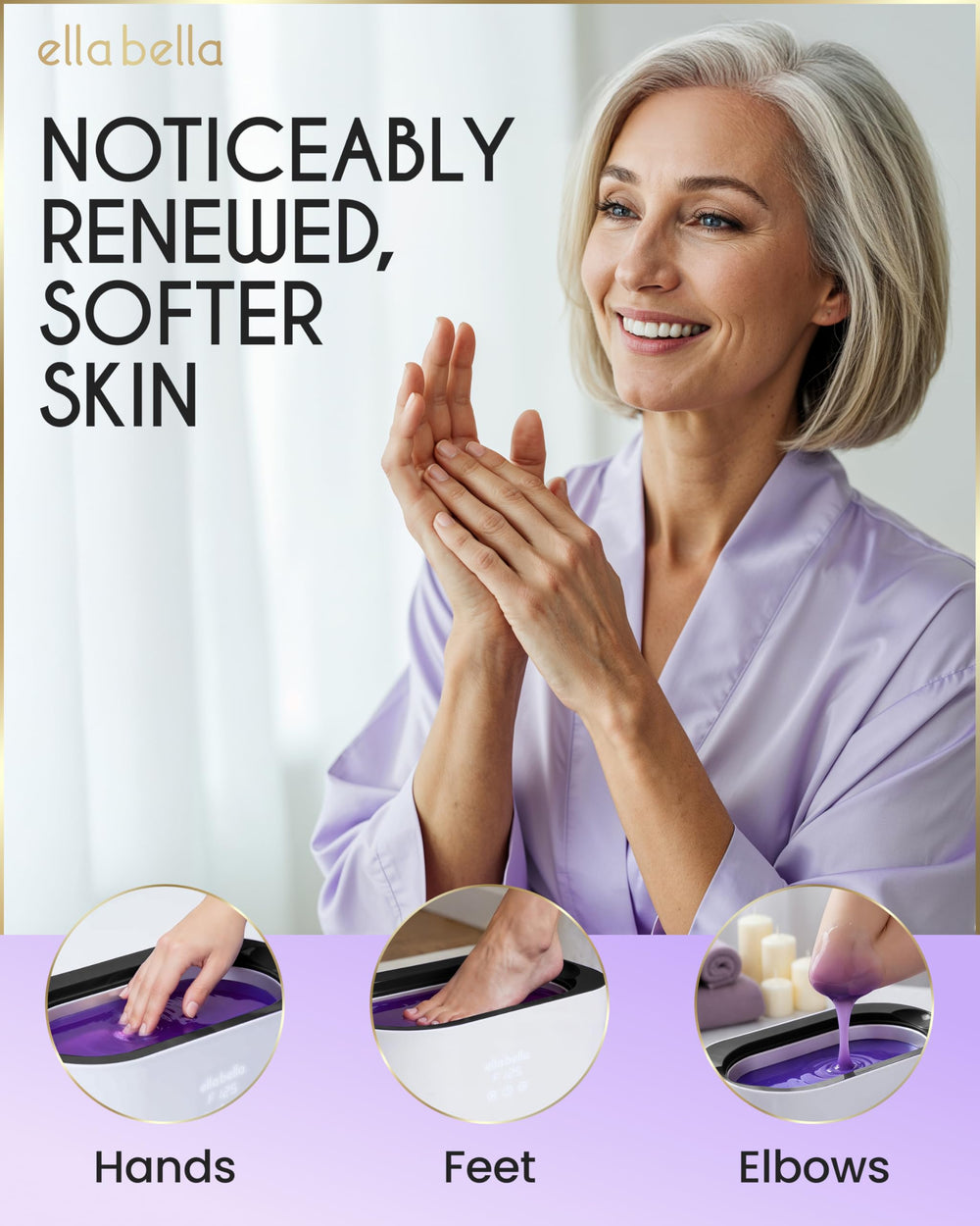 ELLA BELLA lavender wax close-up highlights fragrance and gentle exfoliation.