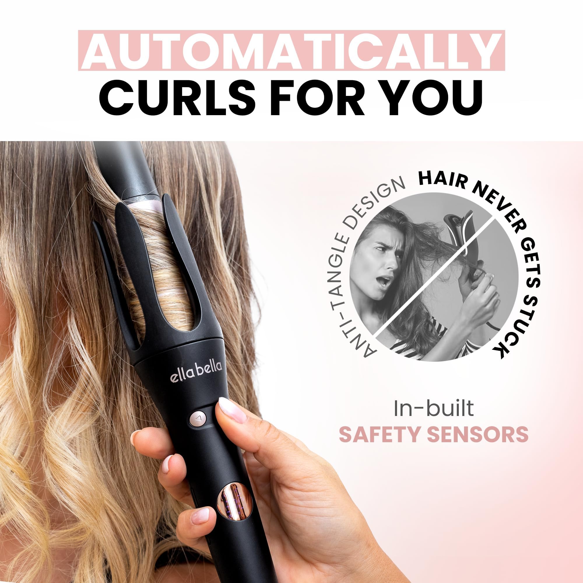 ELLA BELLA long-hair styling in seconds yields curls that look lasting.