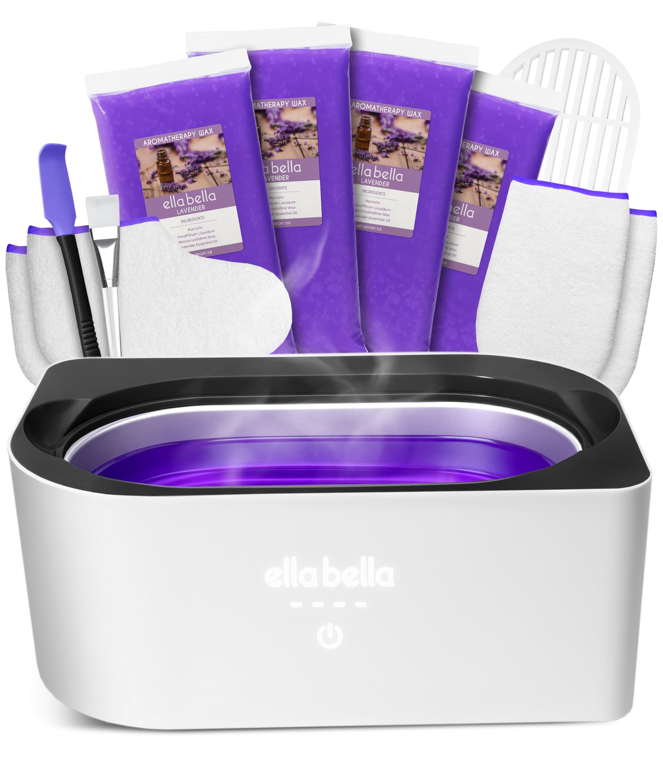 ELLA BELLA paraffin wax machine front view highlights all-in-one home spa setup.