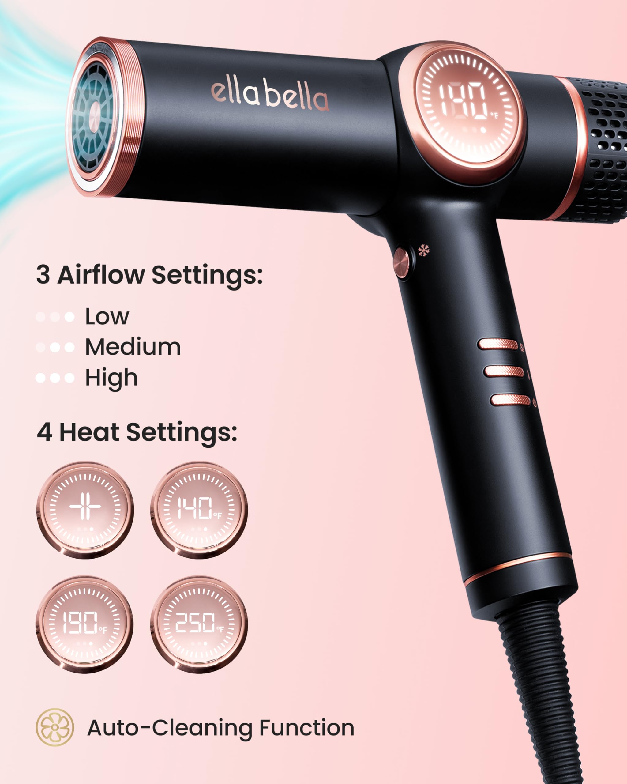 ELLA BELLA hair dryer low-noise operation for quiet mornings