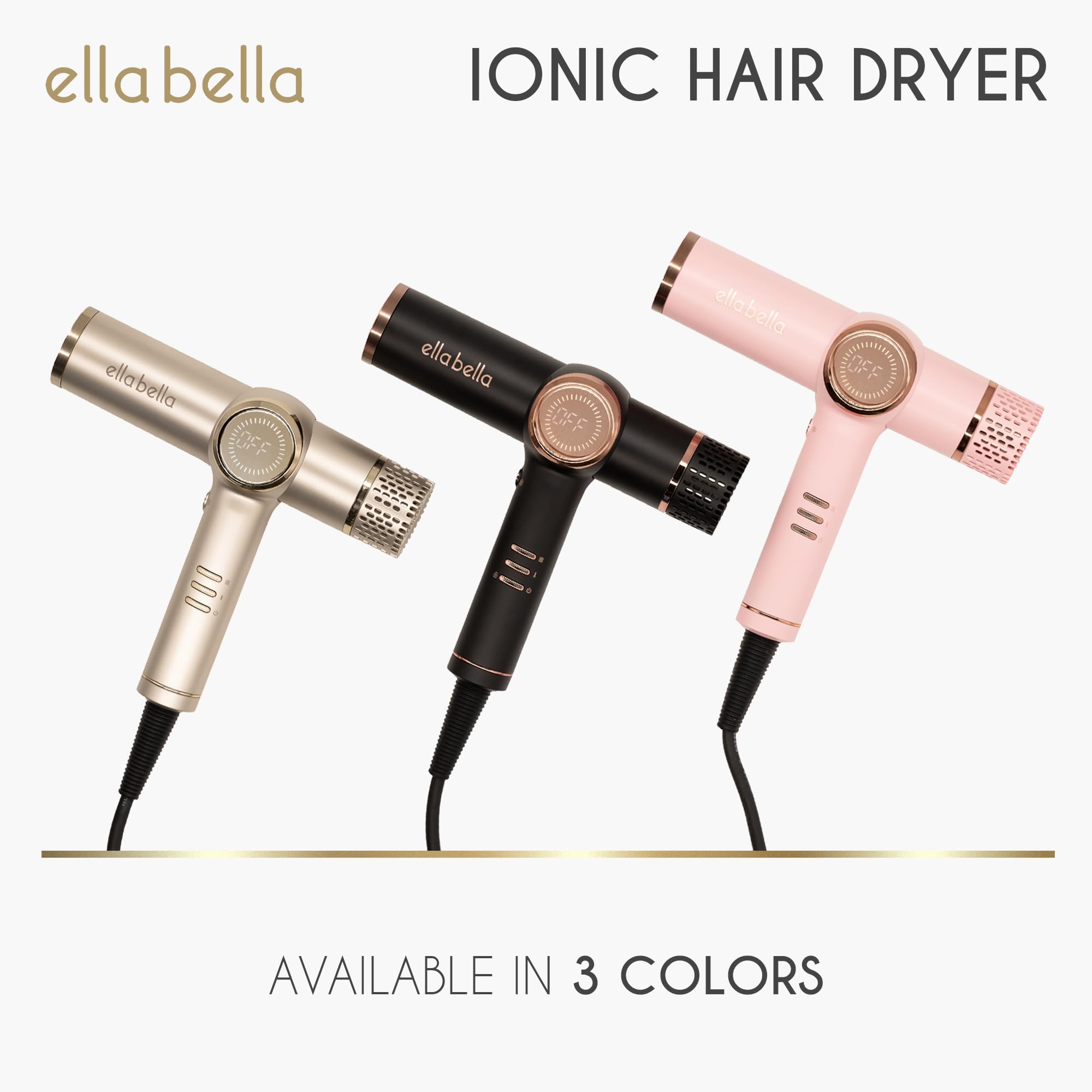 ELLA BELLA magnetic nozzles enable versatile looks from sleek straight to voluminous curls.