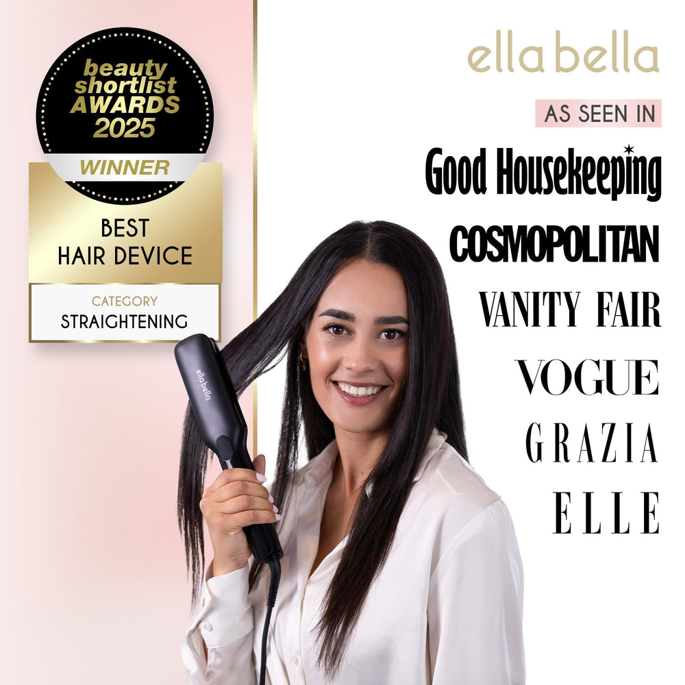 ELLA BELLA Titanium Flat Iron side profile highlighting slim titanium plates for even heat