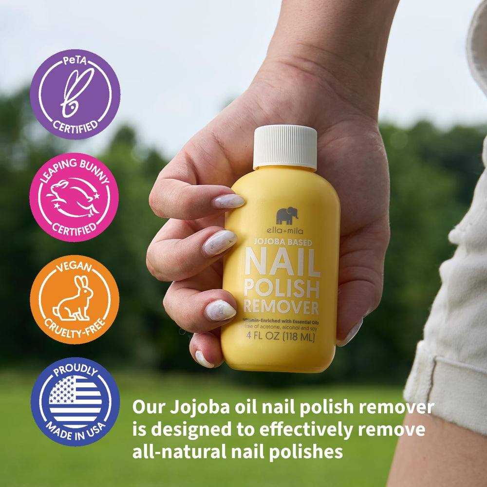 ella+mila cotton pad application demonstrates easy 30-second polish removal