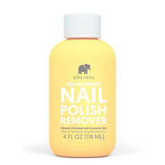 ella+mila jojoba nail polish remover bottle shows gentle non-acetone formula for natural nails