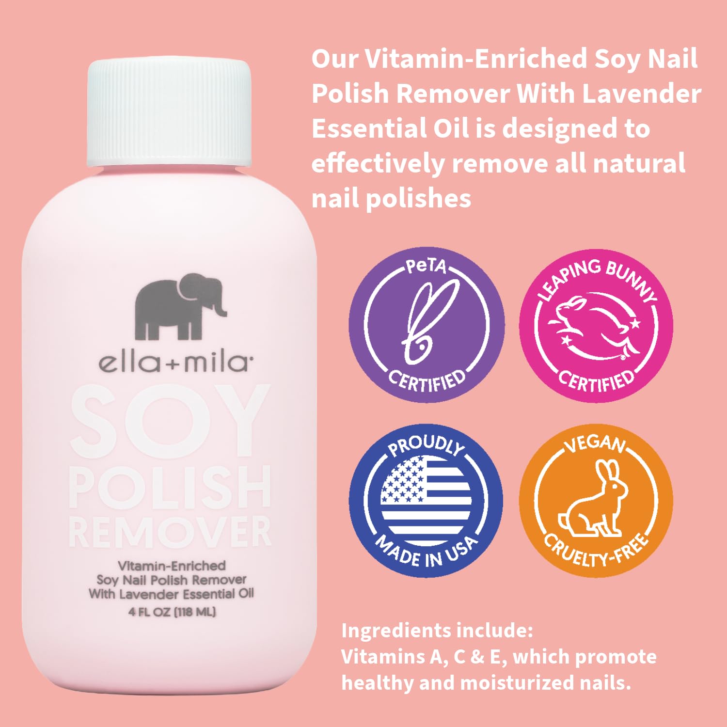 ella+mila vegan cruelty-free logo emphasizes ethical, plant-based nail care