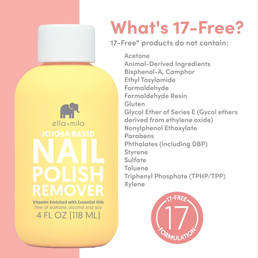 ella+mila non-acetone formula label communicates acetone-free protection for nails