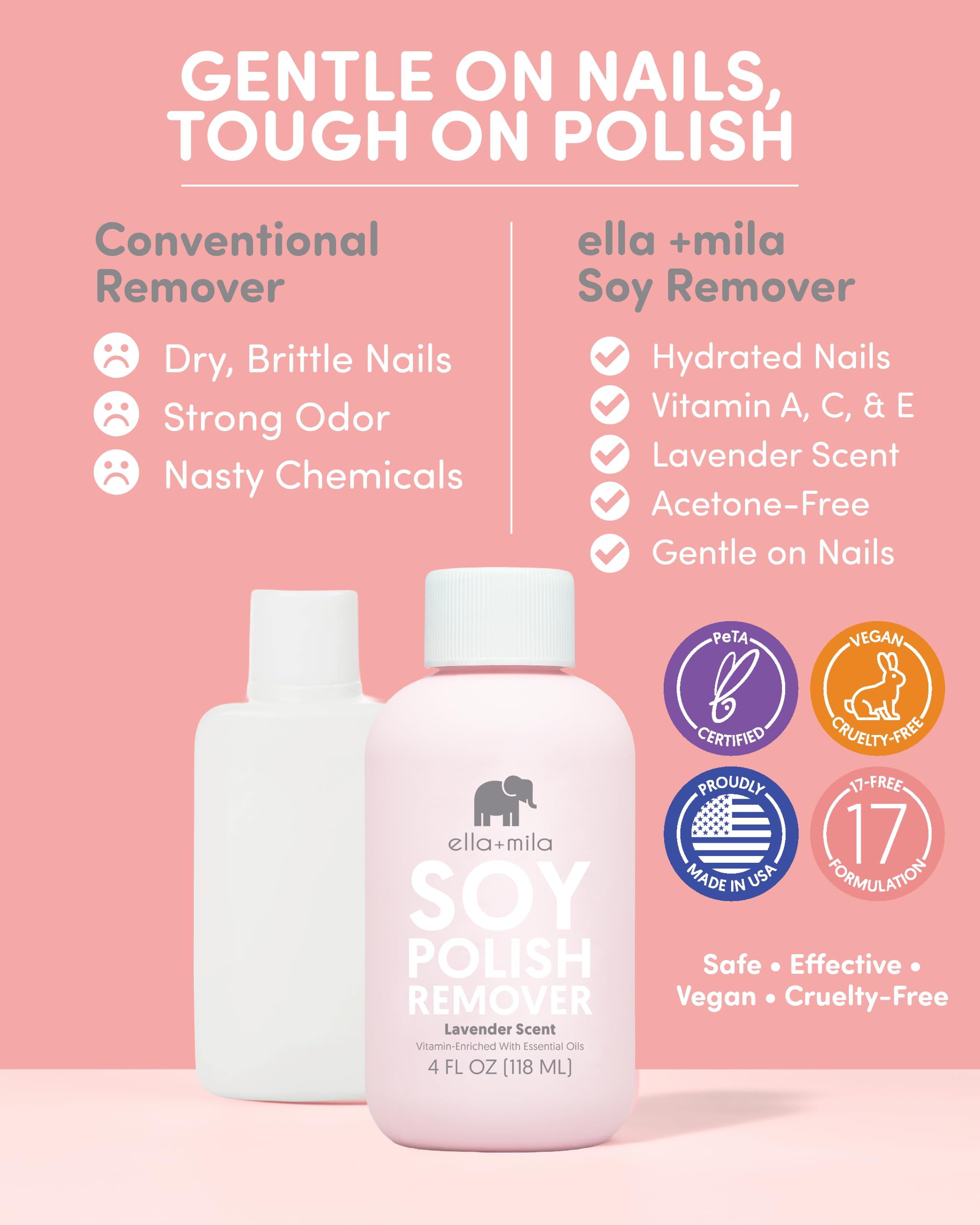 ella+mila soy nail polish remover cotton pad shows easy 30-second polish removal
