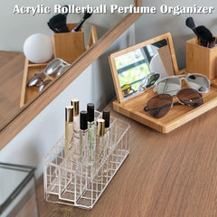 ELLDOO rollerball perfume organizer side view highlighting compact vanity-friendly profile.