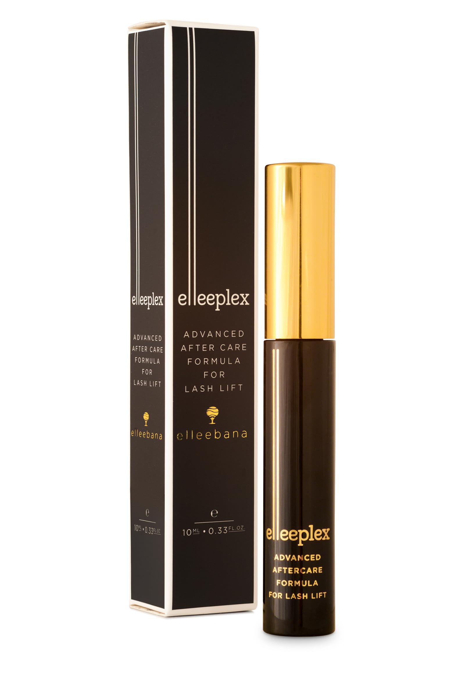 Elleebana Advanced Aftercare bottle closeup showing nourishing lashes and brows.