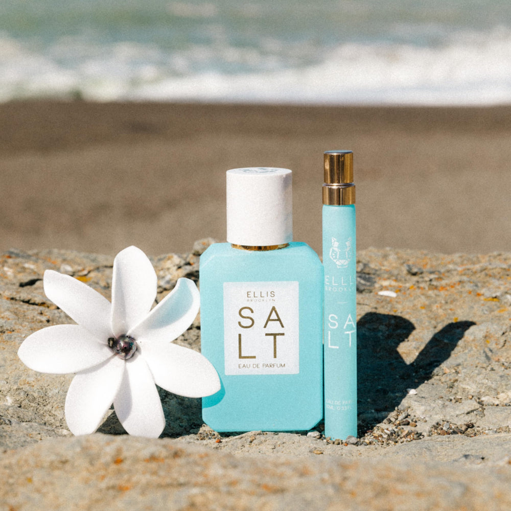Ellis Brooklyn Salt EDP Tahitian Tiare bloom closeup for tropical lift.