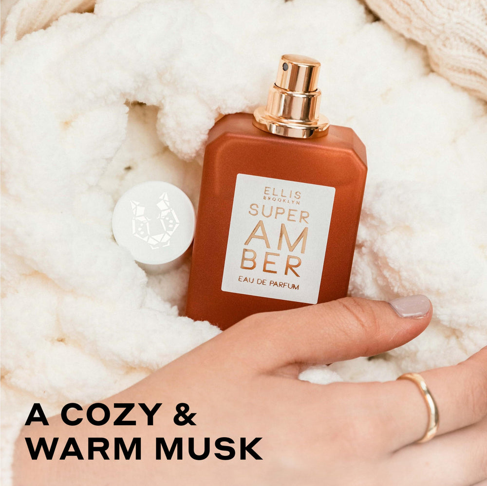 Ellis Brooklyn Super Amber upcycled Virginia cedarwood packaging emphasis.