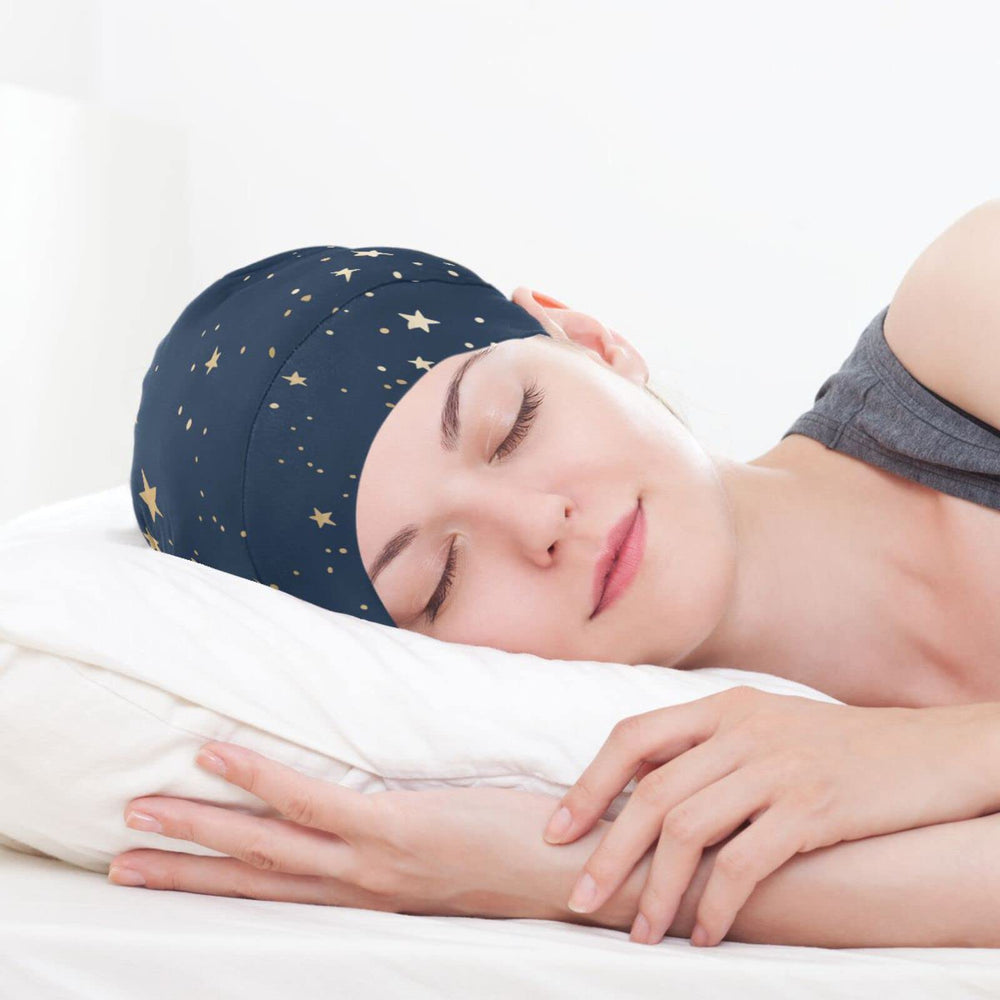 ElliTarr night-cap in-use demonstrates hands-free hair while cooking or lounging