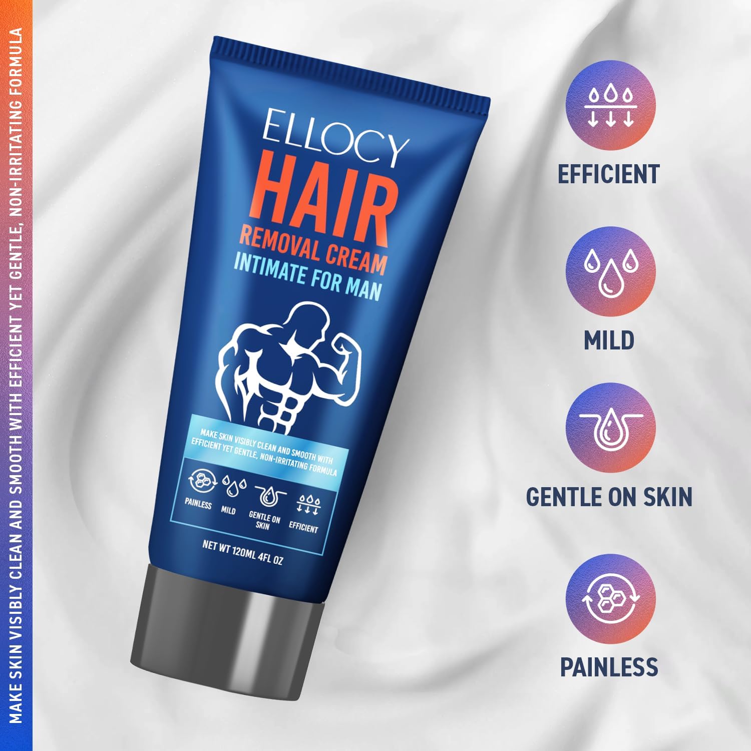 Ellocy close-up shows hair dissolving beneath the surface for fast, smooth results.