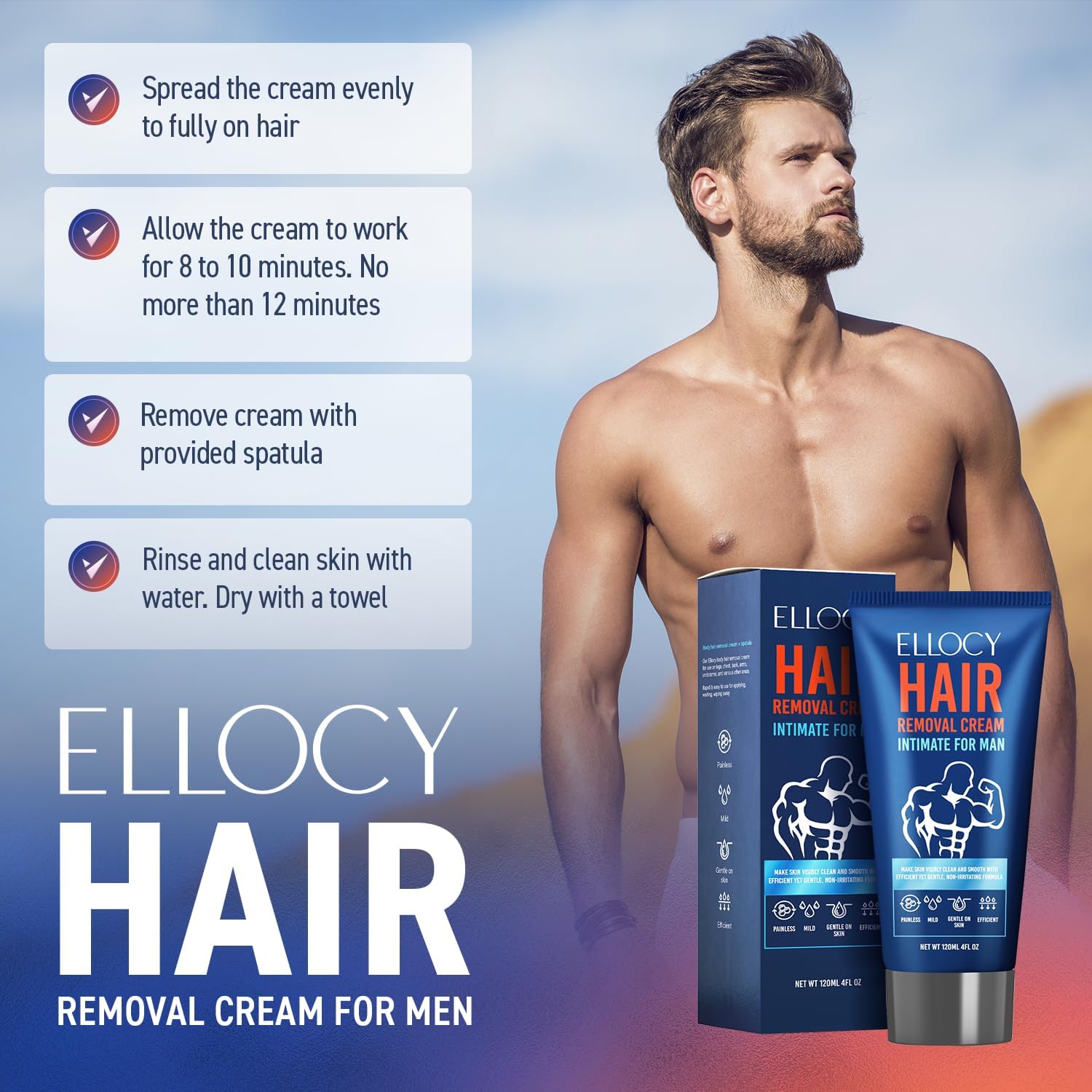 Ellocy hair removal cream men during application shows quick, easy use with minimal effort.
