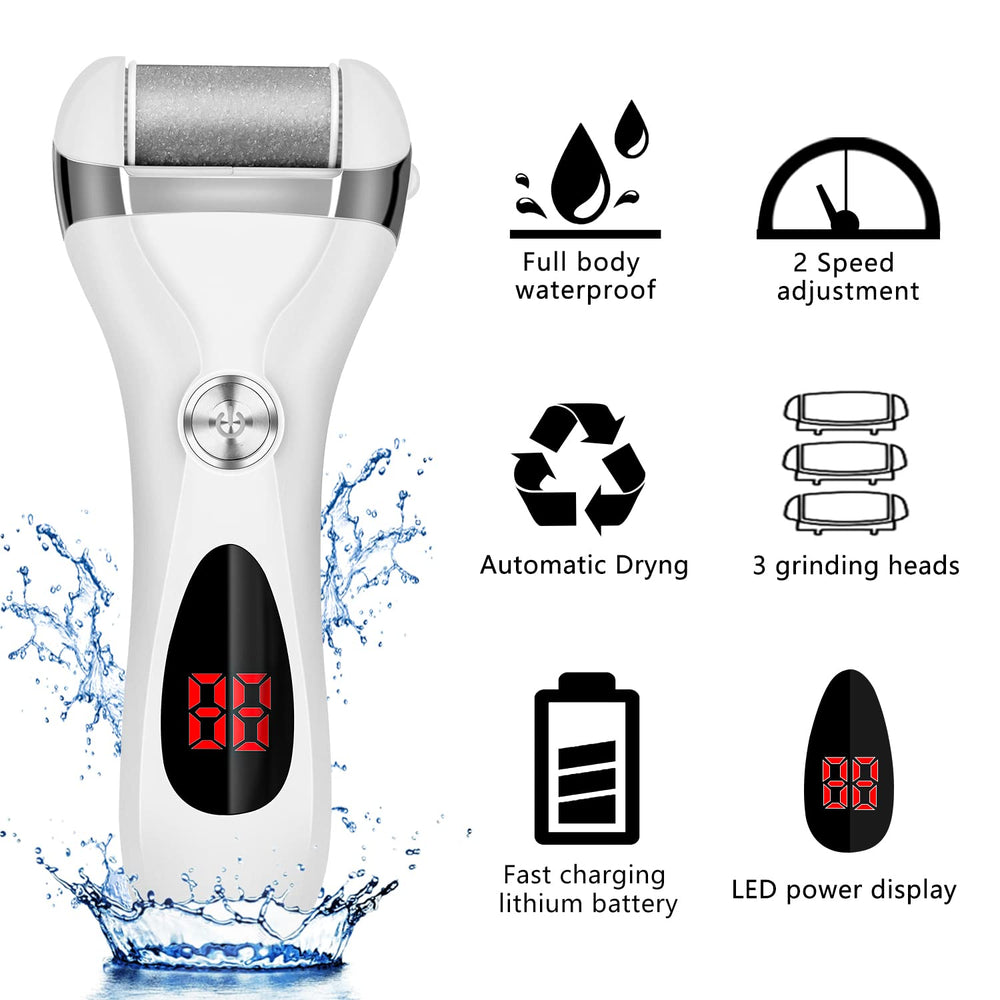 Elmchee foot file LED display demonstrates battery status for uninterrupted use.