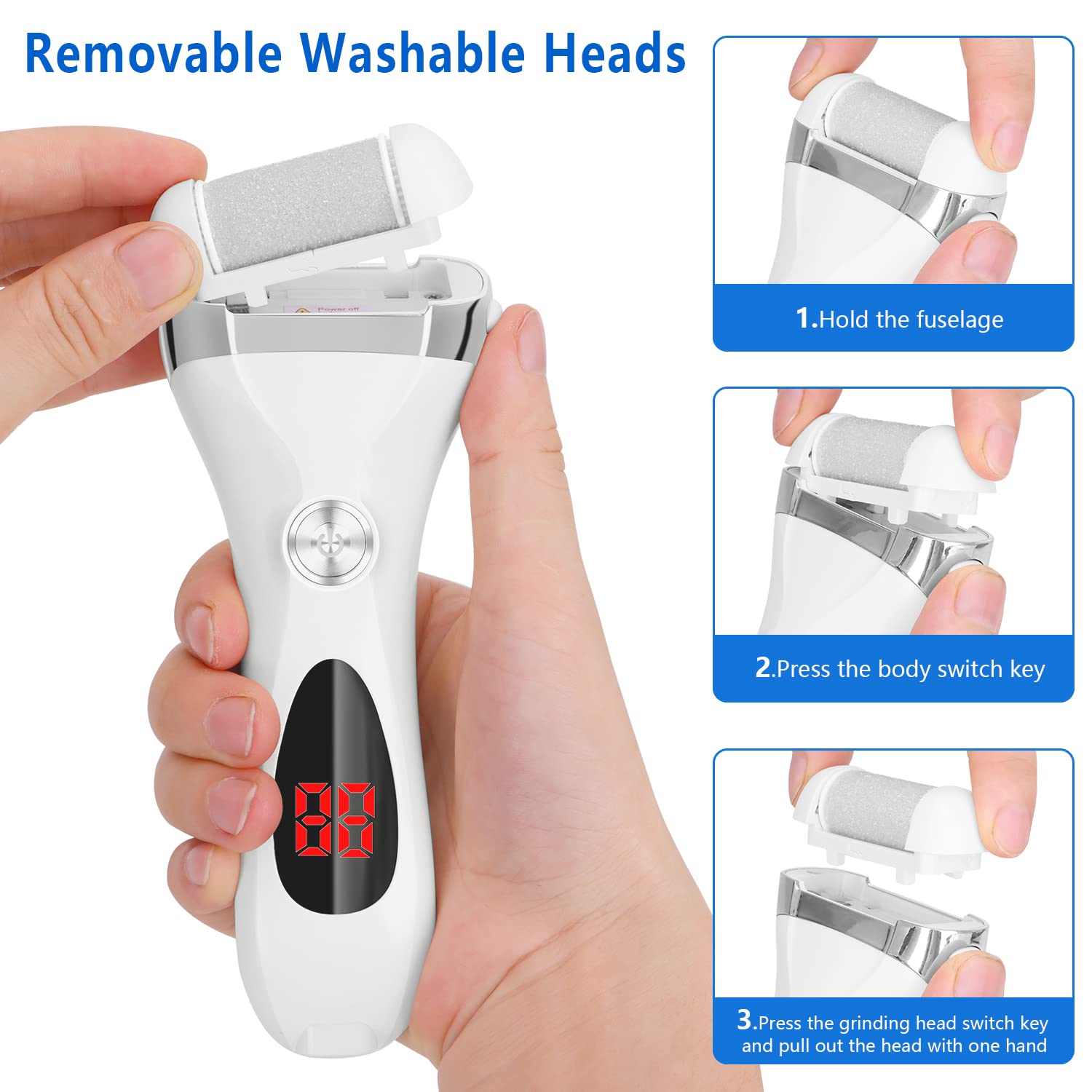 Elmchee grinding-heads in-use demonstrates effective dead skin removal with gentle control.