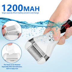 Elmchee rechargeable foot file with USB charging highlights long-lasting power for at-home pedicures.